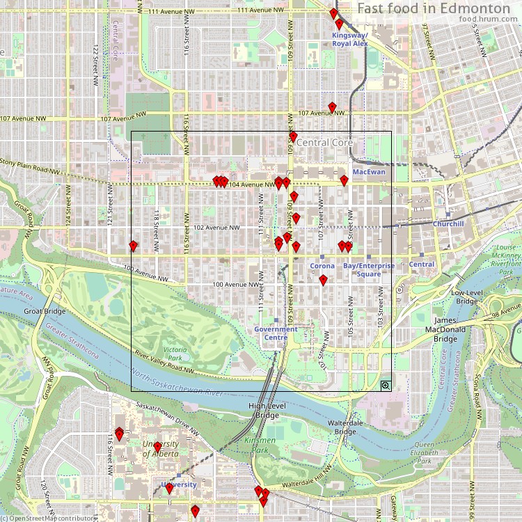 Fast food Edmonton - map of restaurants