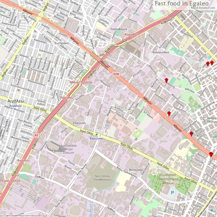 Fast food Egaleo - map of restaurants