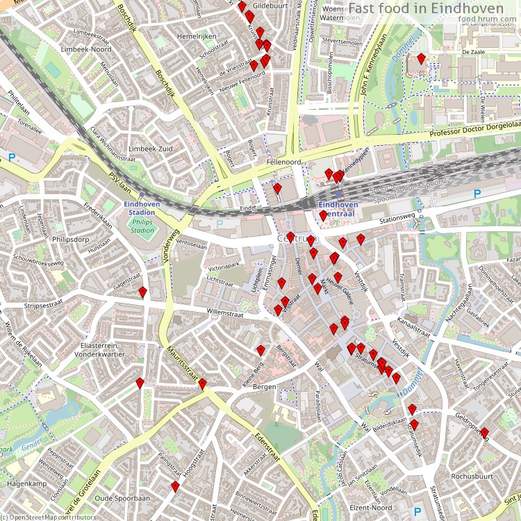 Fast food Eindhoven - map of restaurants