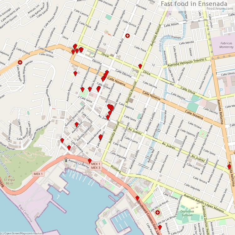 Fast food Ensenada - map of restaurants