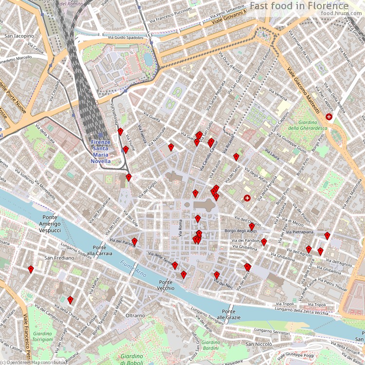 Fast food Firenze - map of restaurants