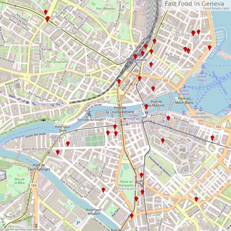 Fast food Genève - map of restaurants