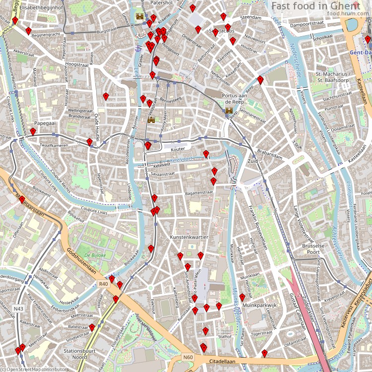 Fast food Gent - map of restaurants
