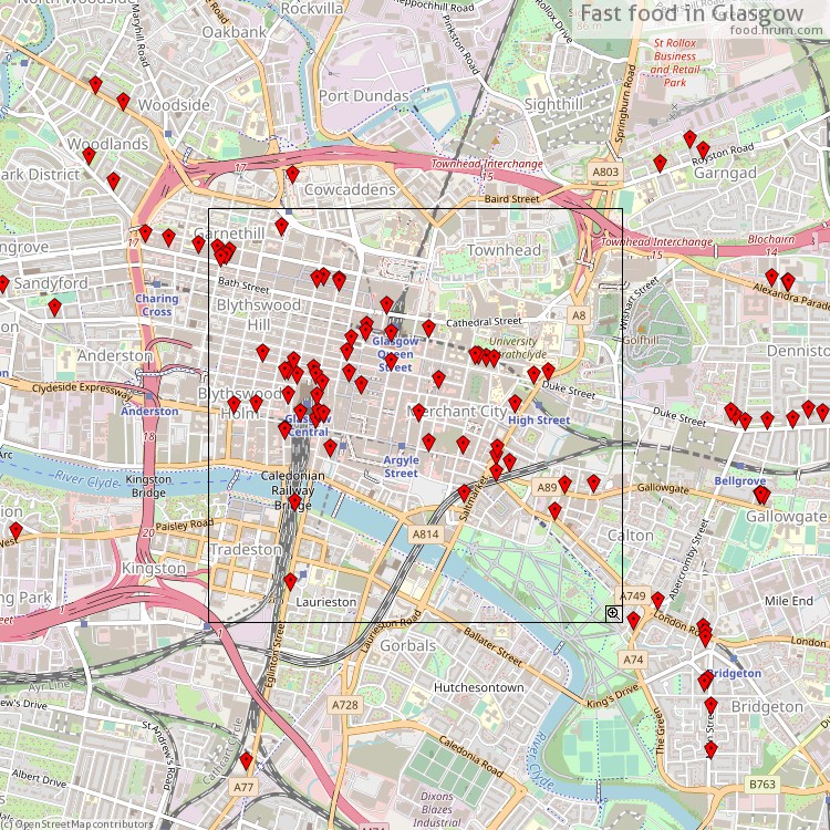 Fast food Glasgow - map of restaurants