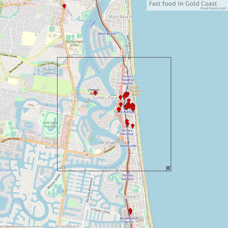 Fast food Gold Coast - map of restaurants