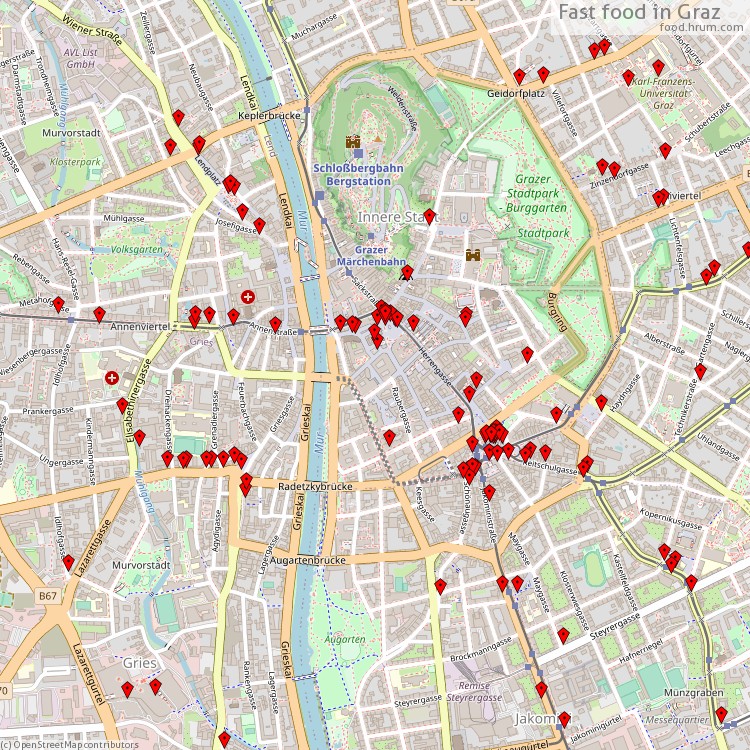 Fast food Graz - map of restaurants