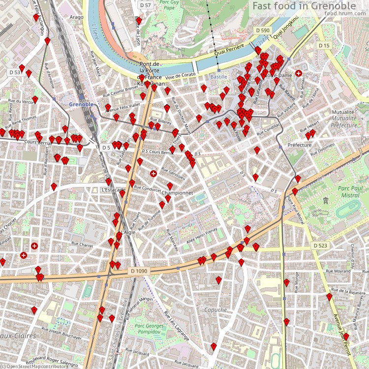 Fast food Grenoble - map of restaurants