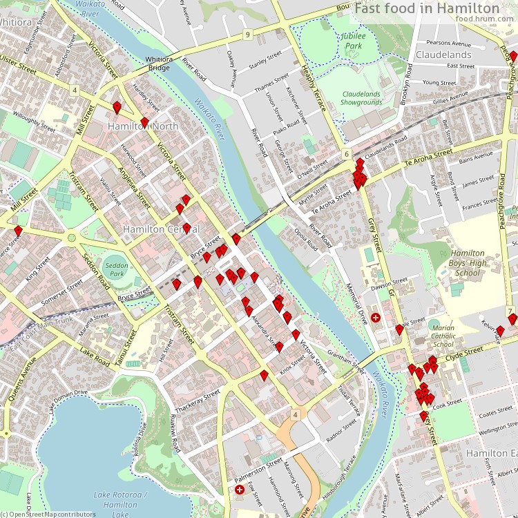 Fast food Hamilton - map of restaurants
