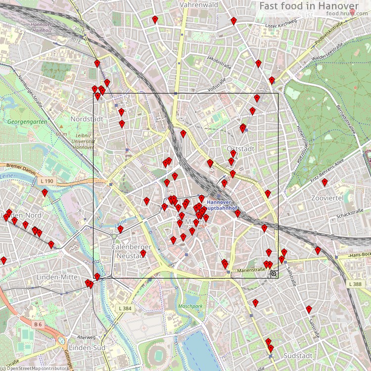 Fast Food Hannover - map of restaurants