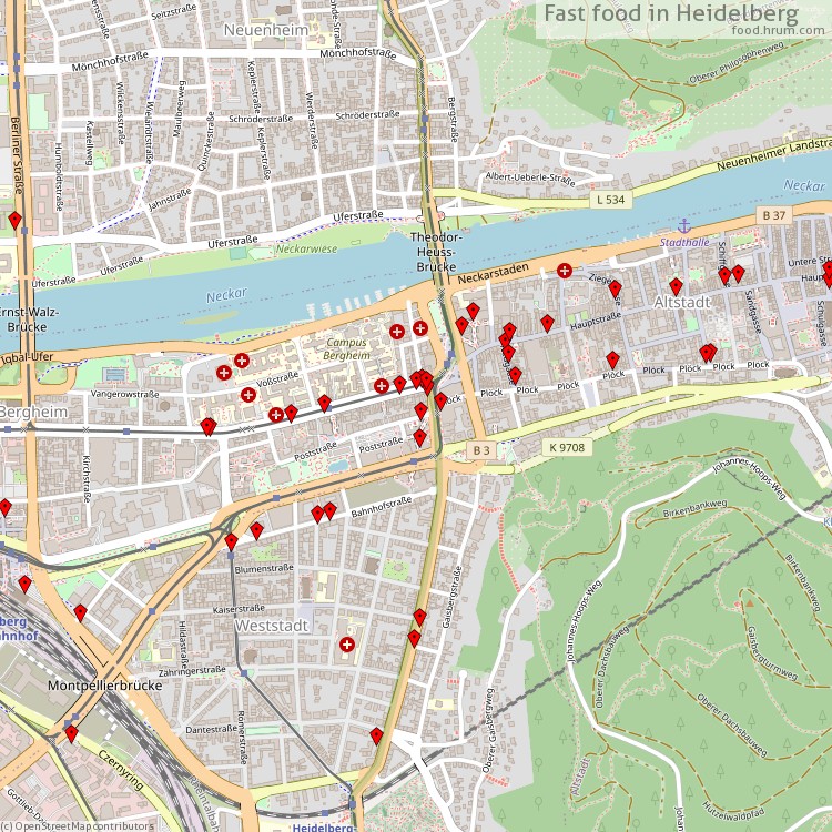 Fast Food Heidelberg - map of restaurants