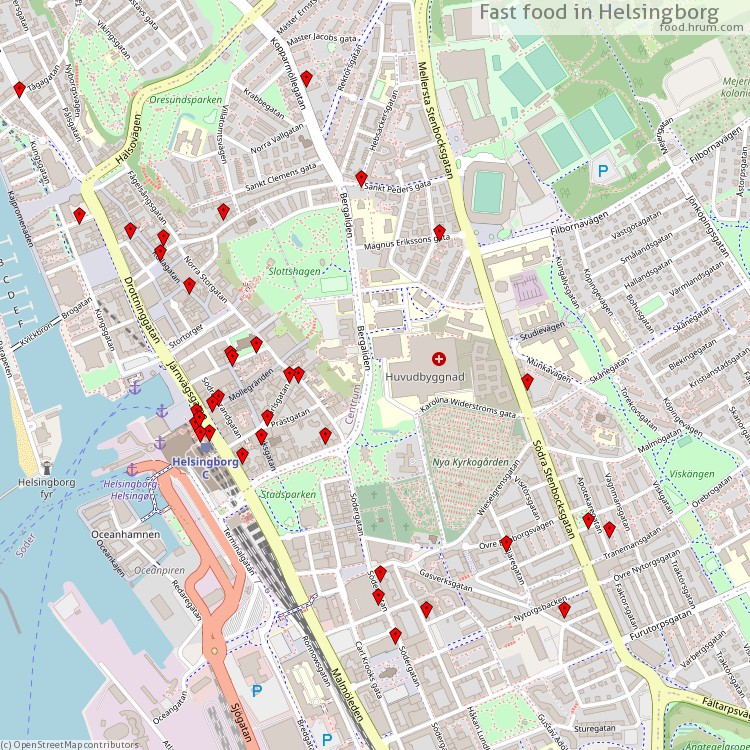 Snabbmat Helsingborg - map of restaurants