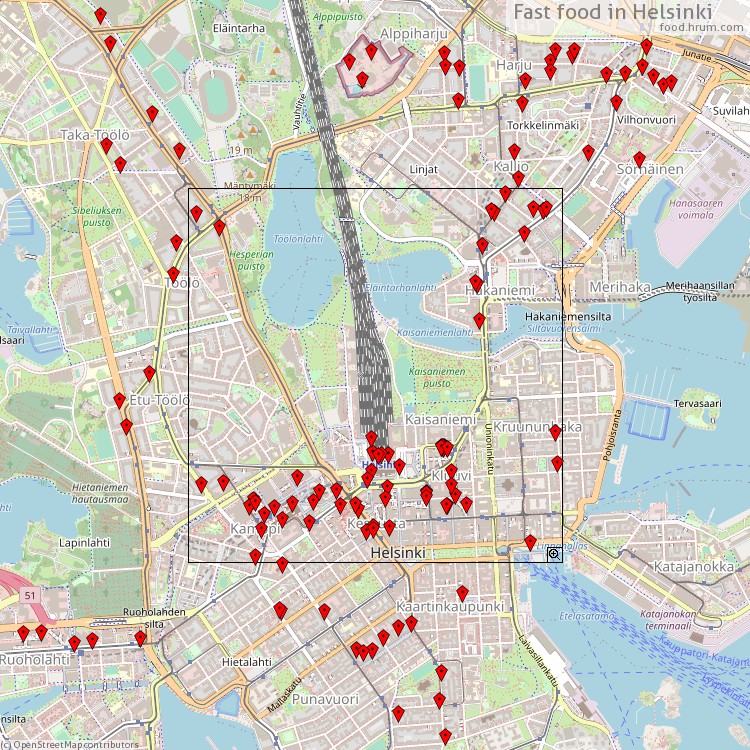 Fast food Helsinki - map of restaurants