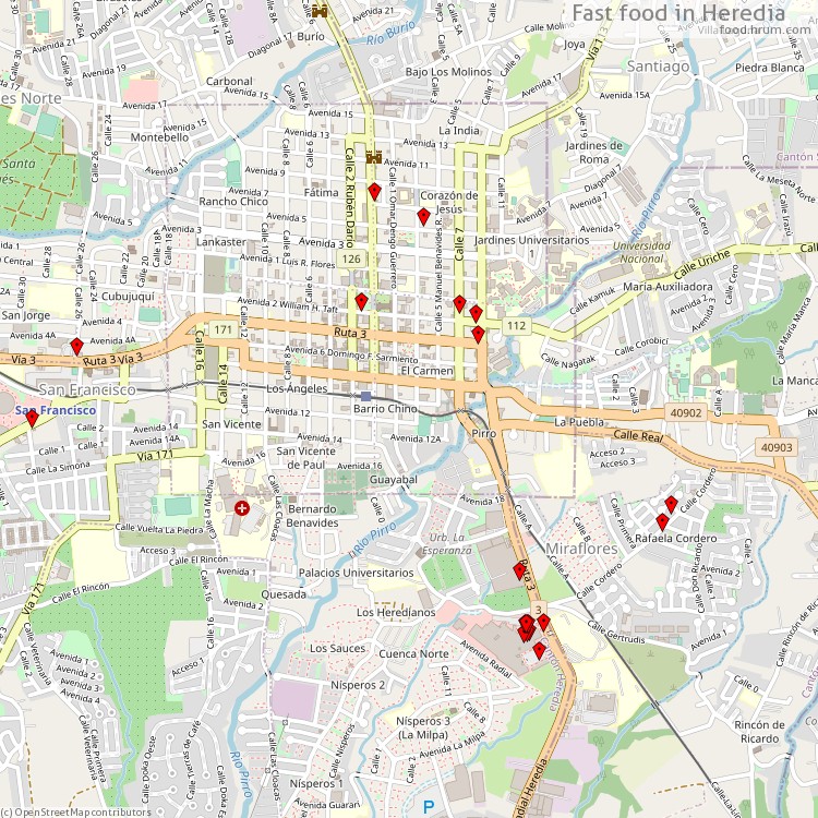 Fast food Heredia - map of restaurants