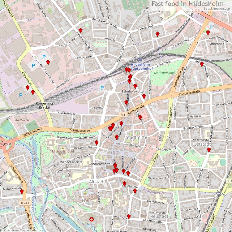 Fast Food Hildesheim - map of restaurants