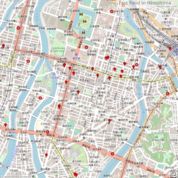 Fast food Hiroshima - map of restaurants