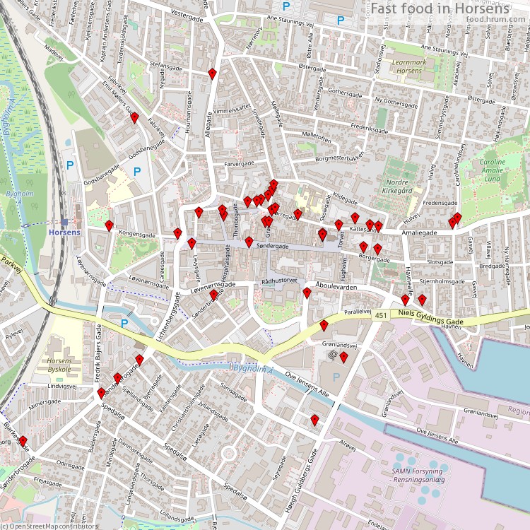 Fastfood Horsens - map of restaurants