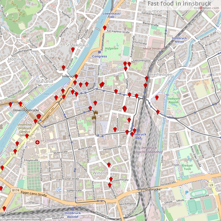 Fast Food Innsbruck - map of restaurants