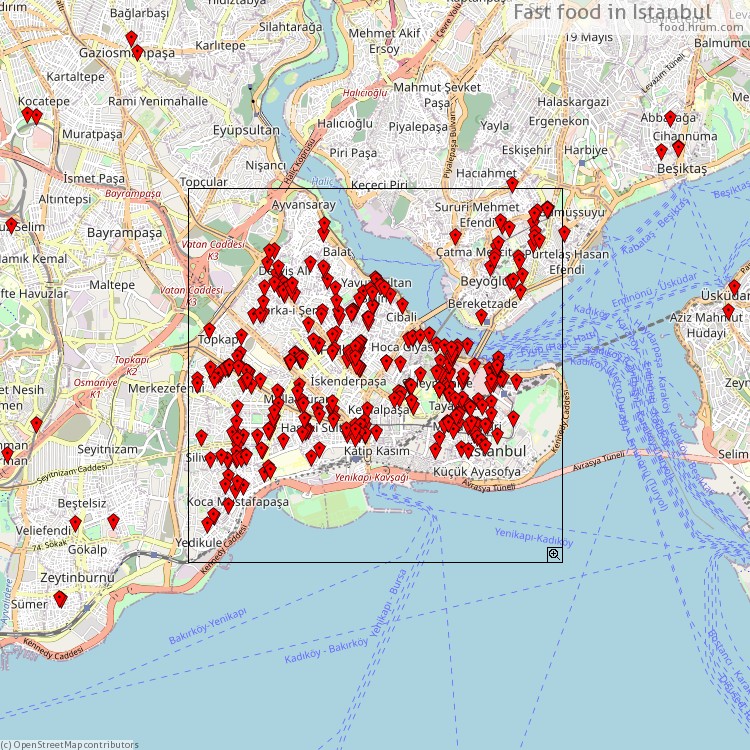 Fast food Istanbul - map of restaurants