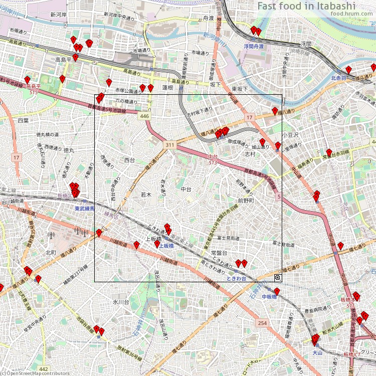 Fast food 板橋区 - map of restaurants