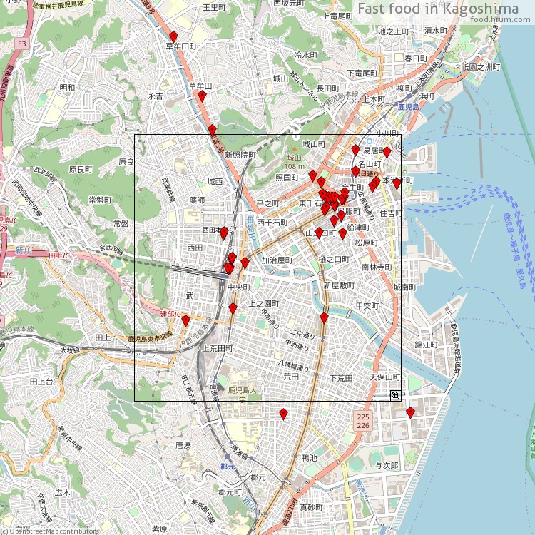 Fast food Kagoshima - map of restaurants