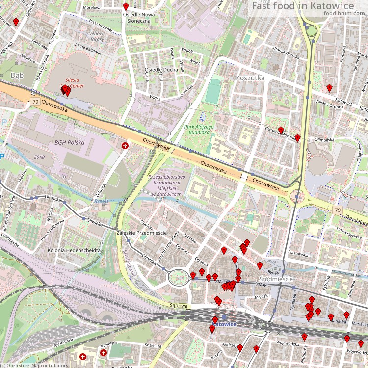 Fast food Katowice - map of restaurants