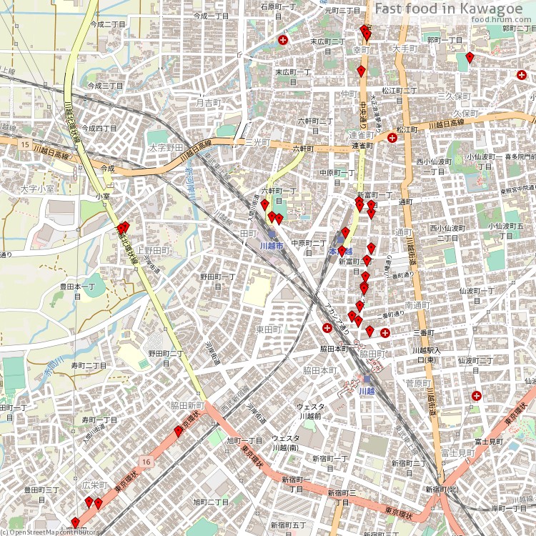 Fast food Kawagoe - map of restaurants