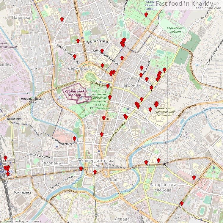 Fast food Kharkiv - map of restaurants