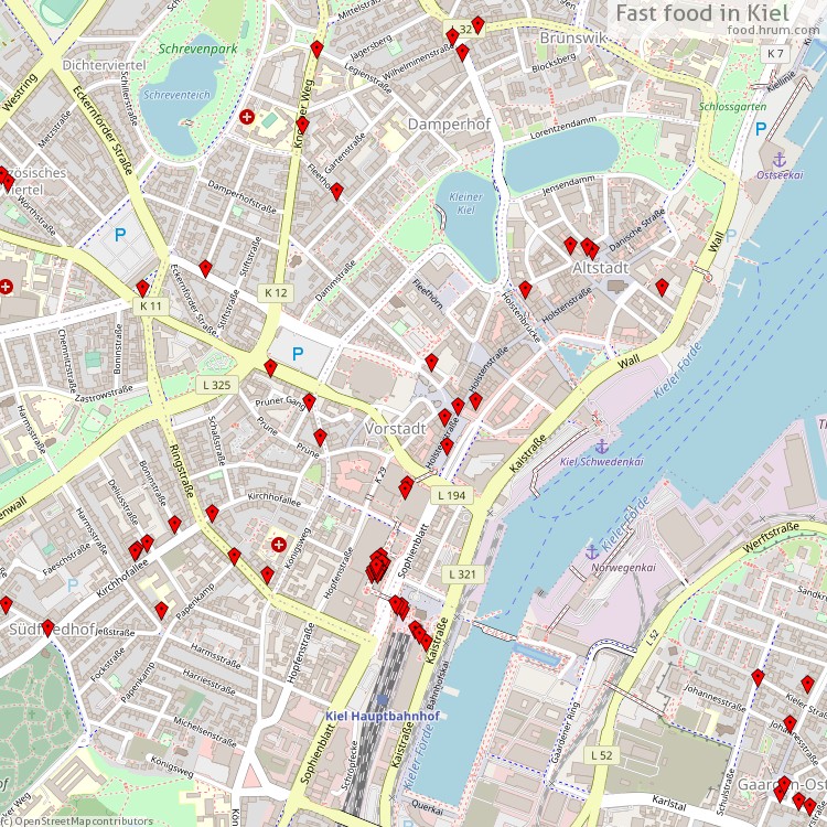 Fast food Kiel - map of restaurants
