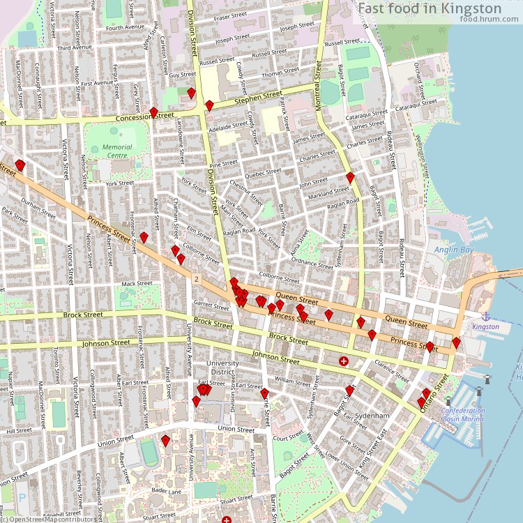 Fast food Kingston - map of restaurants