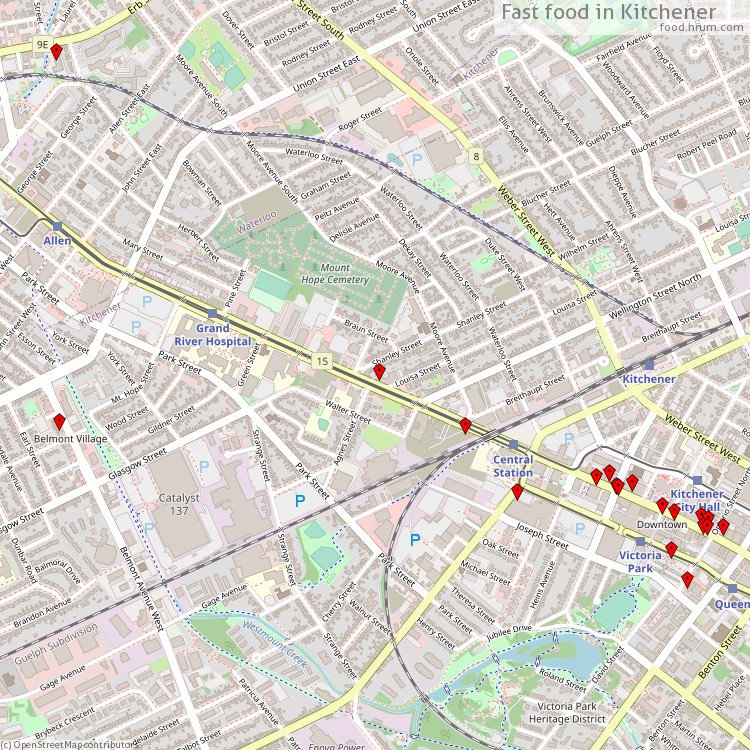 Fast food Kitchener - map of restaurants