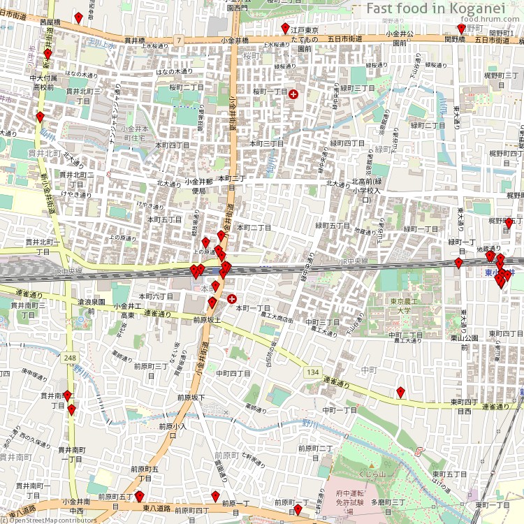Fast food 小金井市 - map of restaurants