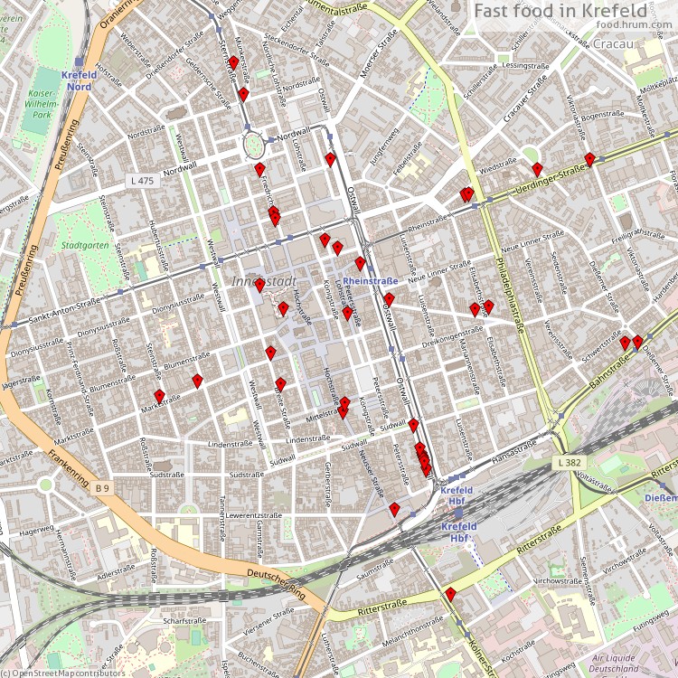 Fast Food Krefeld - map of restaurants