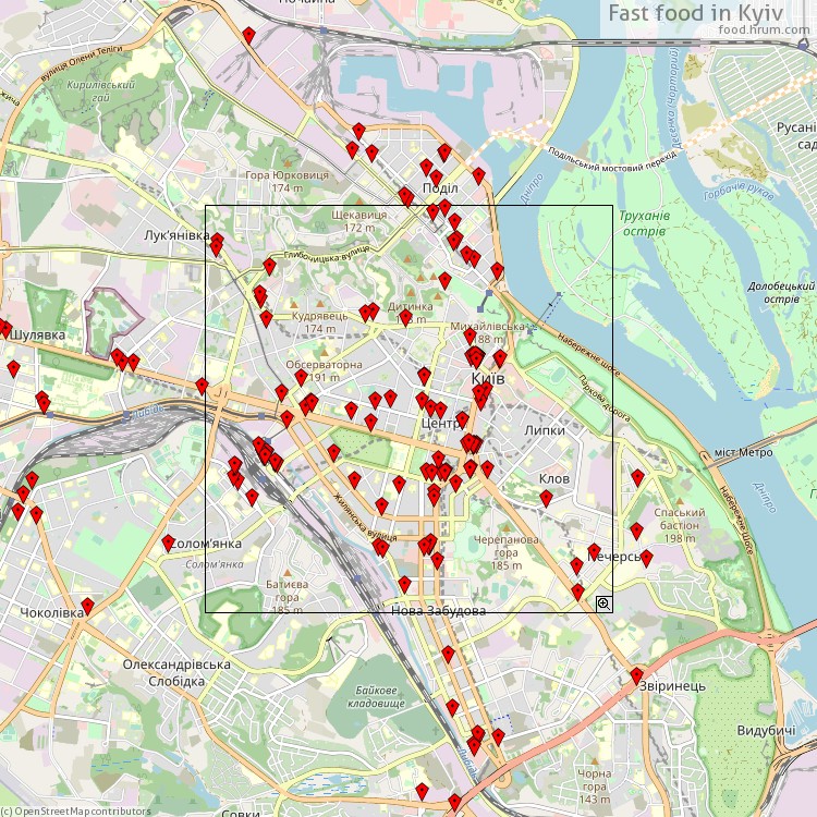 Fast food Kyiv - map of restaurants