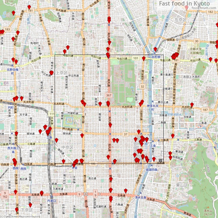 Fast food Kyoto - map of restaurants