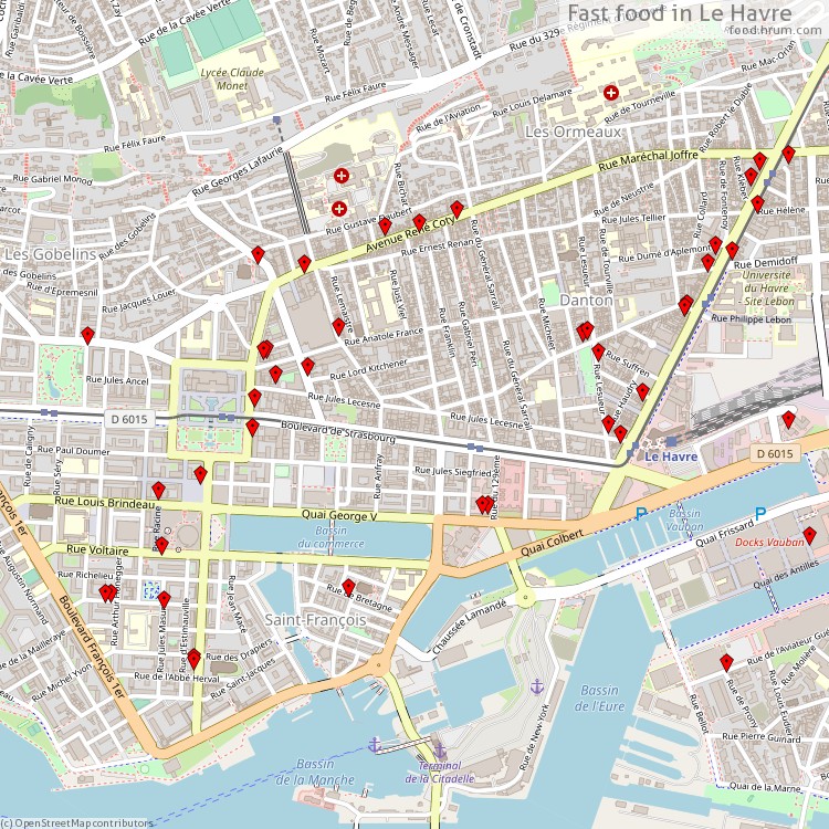 Fast food Le Havre - map of restaurants