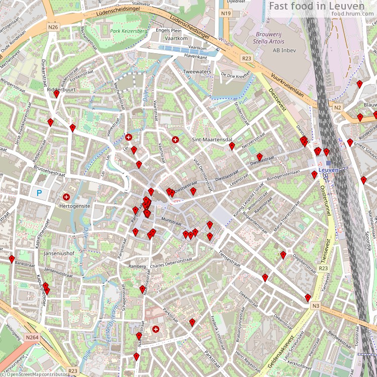 Fast food Leuven - map of restaurants