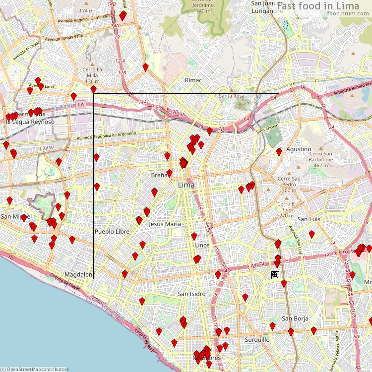 Fast food Lima - map of restaurants