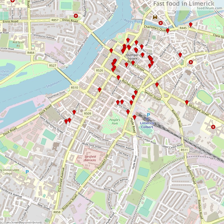 Fast food Limerick - map of restaurants