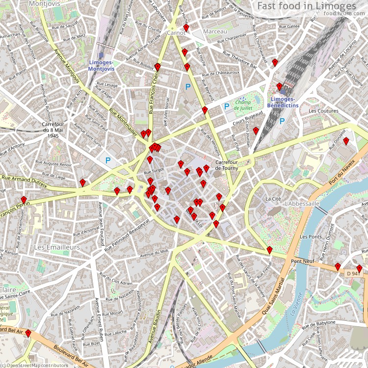 Fast food Limoges - map of restaurants