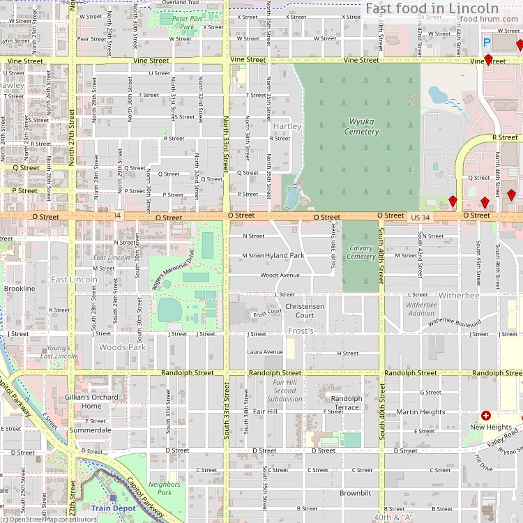 Fast food Lincoln - map of restaurants
