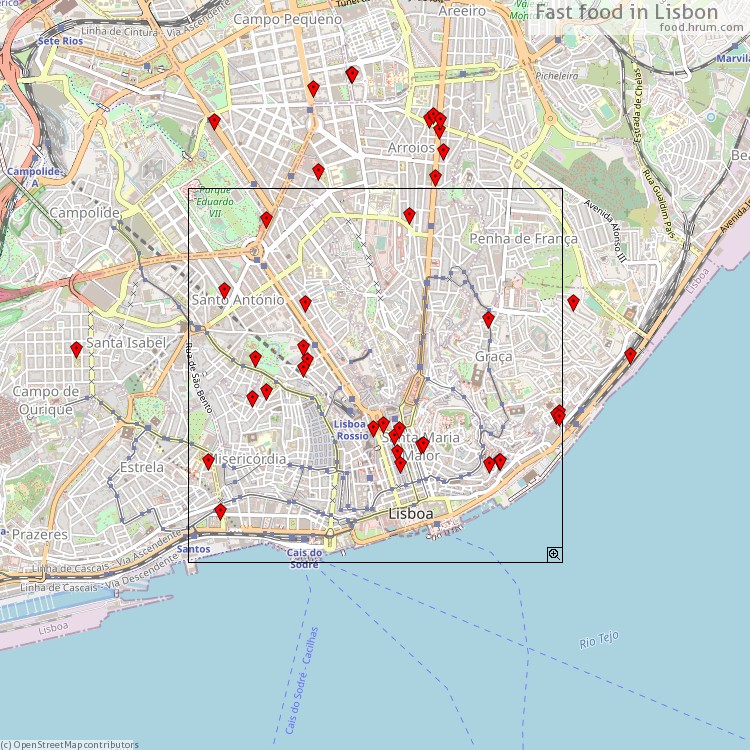 Fast food Lisbon - map of restaurants