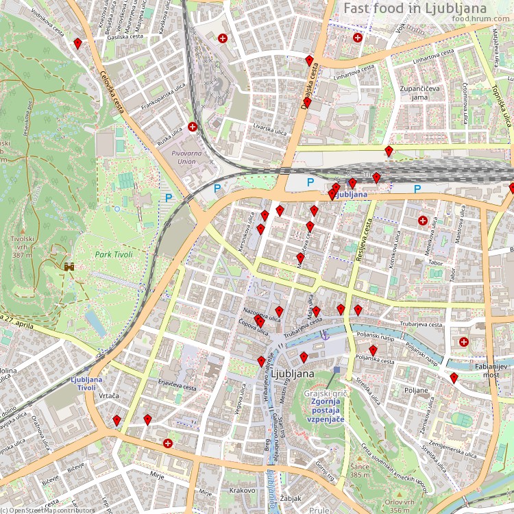 Fast food Ljubljana - map of restaurants