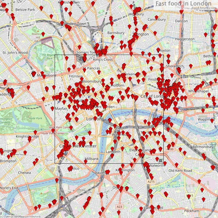 Fast food London - map of restaurants