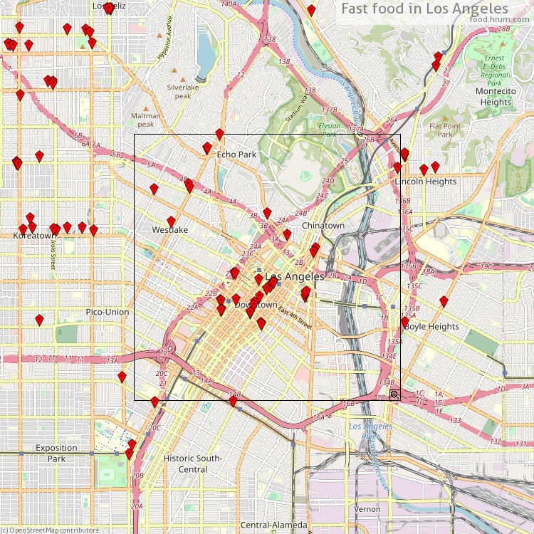 Fast food Los Angeles - map of restaurants