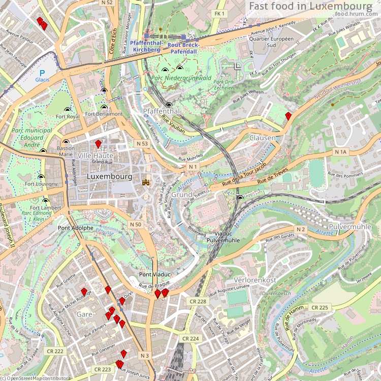 Fast Foods Luxembourg - map of restaurants