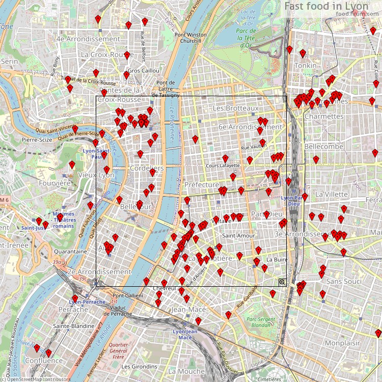 Fast food Lyon - map of restaurants