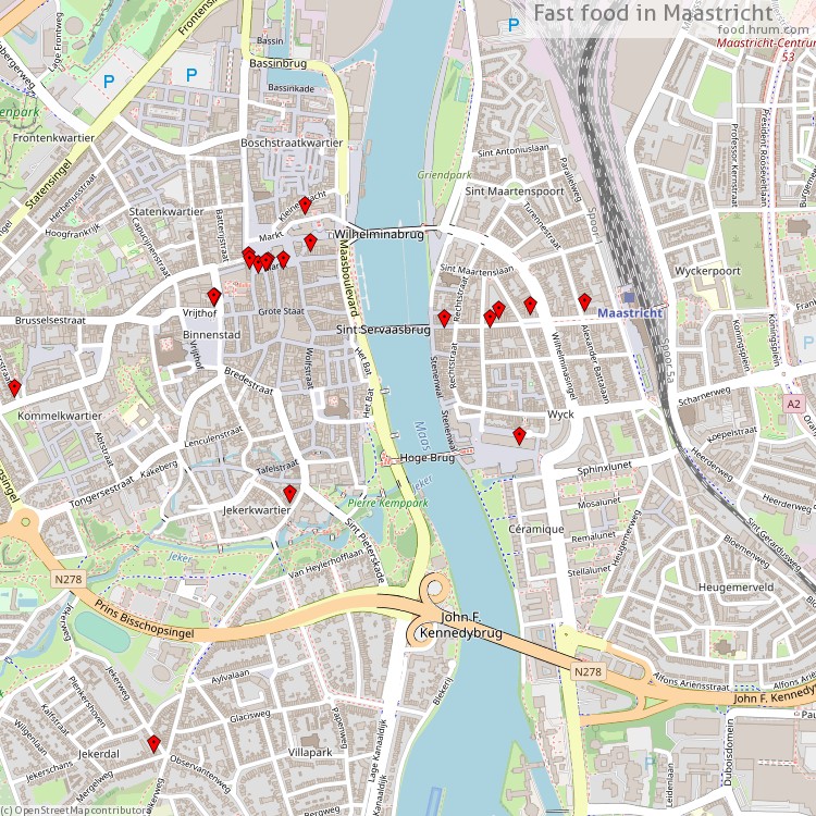 Fast food Maastricht - map of restaurants