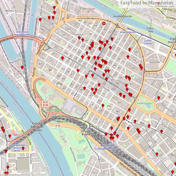 Fast Food Mannheim - map of restaurants