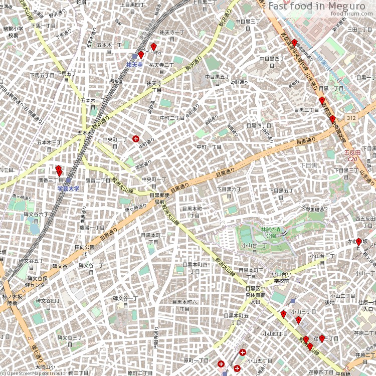 Fast food Meguro - map of restaurants