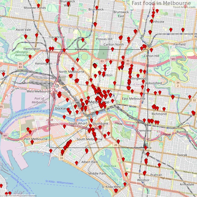 Fast food Melbourne - map of restaurants